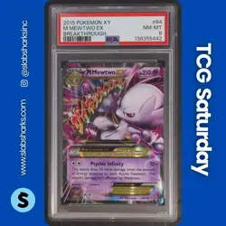 2015 POKEMON XY BREAKTHROUGH #64/162 M MEWTWO EX HOLO RARE PSA 8 - Image 1