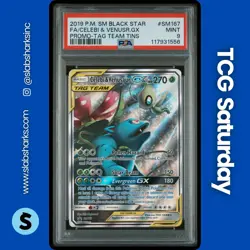 2019 POKEMON SM BS PROMO TAG TEAM TIN #SM167 CELEBI & VENUSAUR GX TAG TEAM PSA 9 - Image 1