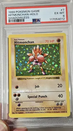1999 Pokemon Base Set (SHADOWLESS HITMONCHAN )- HOLO GRADED PSA-6 CARD # 7/102 - Image 4