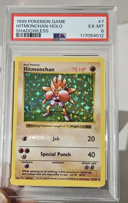 1999 Pokemon Base Set (SHADOWLESS HITMONCHAN )- HOLO GRADED PSA-6 CARD # 7/102 - Image 5