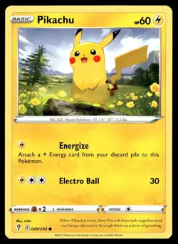 Pikachu 49/203 Pokemon Card Evolving Skies Common 60 HP Near Mint B19 - Image 1