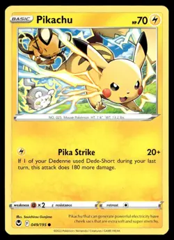 Pikachu 49/195 Pokemon Card Silver Tempest Common 70 HP Near Mint CR - Image 1