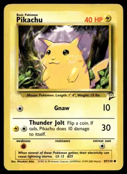 Pikachu 87/130 Pokemon Card Base Set 2 Common 40 HP Lightly Played EF - Image 1