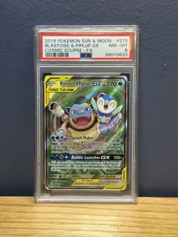 Blastoise & Piplup GX 215/236 2019 Pokemon Cosmic Eclipse Ultra Rare FA PSA 8 - Image 1