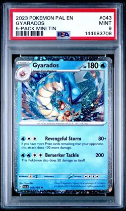 PAL EN #043 GYARADOS 5 PACK MINI TIN PSA 9 2023 PALDEA EVOLVED SWIRL Regrade - Image 1