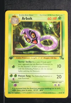 PSA 8 NEAR MINT MINT 1999 Pokemon Fossil Set #31 Arbok 1st Edition !!! - Image 4