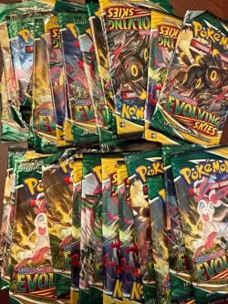 Pokemon Empty Booster Pack Lot Evolving Skies Umbreon Rayquaza - Image 1