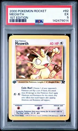 2000 Pokemon Rocket Meowth #62 1st Edition PSA 5 - Image 1