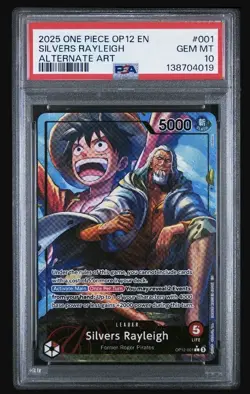 PSA 10 – 2025 ONE PIECE OP12-LEGACY OF THE MASTER 001 SILVERS RAYLEIGH ALT ART - Image 1