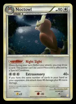 Pokemon Noctowl Holo Rare HeartGold SoulSilver 8/123 LP Holo - Image 1