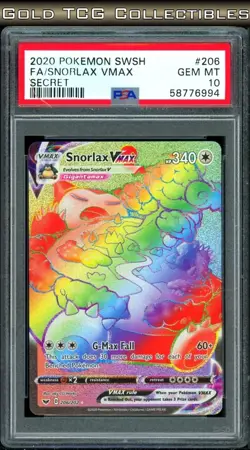 PSA 10 ⭐ Pokemon Snorlax VMAX 206 Sword & Shield Rainbow Full Art Graded Card - Image 1