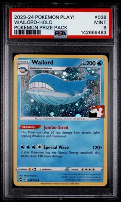 PSA 9 Wailord #038 Pokemon Play! Prize Pack card POP 18 NEW CERT Double SWIRL - Image 1