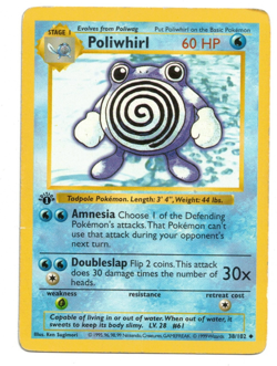 Pokemon Card: Poliwhirl 38/102 1st Edition Shadowless Base Set Vintage Rare! GD - Image 1