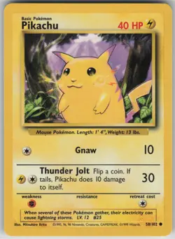 ✰ PIKACHU 58/102 COMMON BASE SET UNLIMITED POKEMON ✰ LP - Image 2