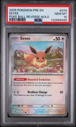 2025 POKEMON PRE EN-PRISMATIC EVOLUTIONS POKE BALL REVERSE HOLO EEVEE PSA 10 074 - Image 1