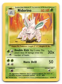 Nidorino LP 37/102 Base Set Unlimited Pokemon Uncommon - Image 1