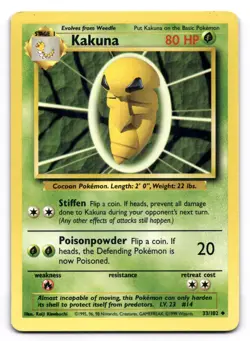 Kakuna LP 33/102 Base Set Unlimited Pokemon Uncommon - Image 1