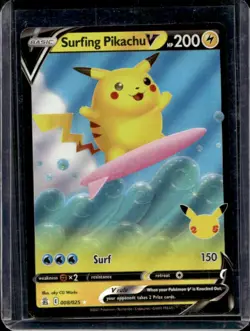 2021 Pokemon SWSH Celebrations Surfing Pikachu V #008/025 - Image 1