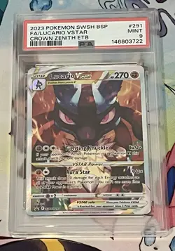 2023 Pokemon Lucario VSTAR Full Art Holo Promo PSA Mint 9 Sword & Shield SWSH291 - Image 1