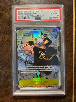 One Piece OP10-Royal Blood #119 Trafalgar Law Manga Alternate Art PSA 10 - Image 1