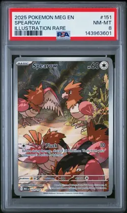 PSA 8 Spearow 151/132 Pokemon Me01: Mega Evolution Illustration Rare 2025 NM-MT - Image 1
