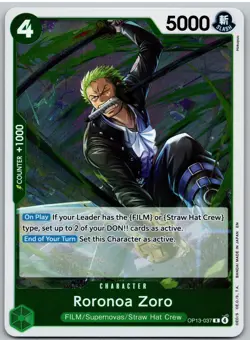 Roronoa Zoro OP13-037 Rare Carrying On His Will One Piece NM - Image 1
