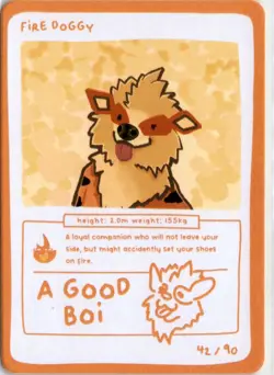 Fire Doggy (Arcanine) 42/90 -Pokedoodles No Scalp Series Set 1 Fan Art - Pokemon - Image 1