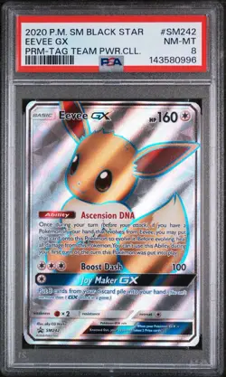 2020 Pokemon SM Black Star Promo Tag Team Powers Collar Eevee GX #SM242 PSA 8 - Image 1