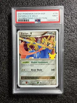 2021 Pokemon SWSH Black Star Promo Celebrations Coll #135 Zacian LV.X Holo PSA 8 - Image 1