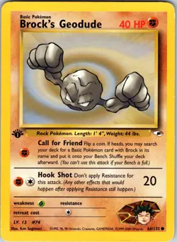 Brock's Geodude (66) 066/132 Gym Heroes Pokemon MP 1st Edition - Image 1