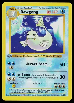 Pokemon Card - Dewgong Base Set (Shadowless) 25/102 Uncommon 1st Edition - Image 1