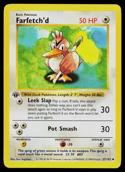 Pokemon Card - Farfetch'd 1st Edition Base Set (Shadowless) 27/102 Uncommon - Image 1