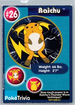 1999 Pokemon Burger King PokeTrivia # 26 RAICHU - Image 1