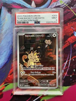 2025 POKEMON DRI EN-DESTINED RIVALS ILLUSTRATION RARE TEAM ROCKET'S MEOWTH PSA 9 - Image 1