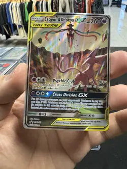 Espeon & Deoxys GX SM240 Tag Team Black Star Pokemon Promo Card TCG MP Holo - Image 2