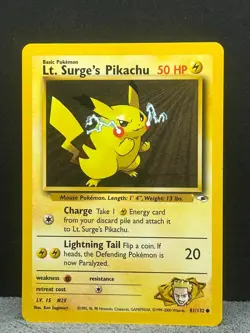 Lt. Surge's Pikachu 81/132 Common Gym Heroes Pokemon Unlimited Lightly Played - Image 1