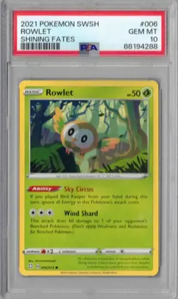 2021 Pokemon SWSH Shining Fates, #006, Rowlet, PSA 10, Gem Mint - Image 1