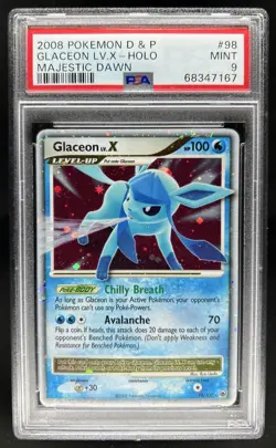 2008 Pokemon Diamond & Pearl Majestic Dawn Glaceon LV.X Holo #98/100 PSA 9 - Image 1