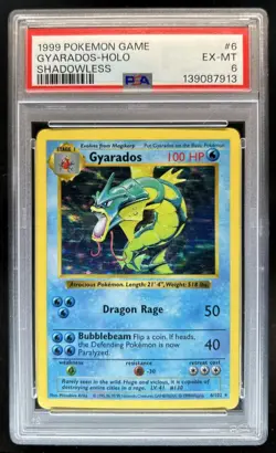 1999 Pokemon Shadowless Gyarados Holo #6/102 PSA 6 - Image 1