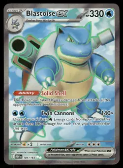 Pokemon Cards Blastoise ex 184/165 151 Ultra Rare NM - Image 1