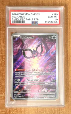 2024 Pokemon, Shrouded Fable, Pecharunt ETB Promo Card #125, PSA 10 - Image 1