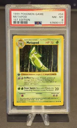 1999 Pokemon Game Base 1st Edition English Card - PSA 8 -- Metapod #54/102 - Image 1