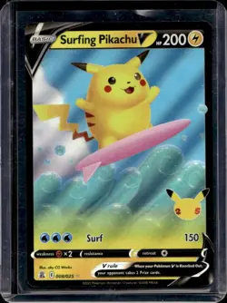 2021 Pokemon SWSH Celebrations Surfing Pikachu V #008/025 - Image 1