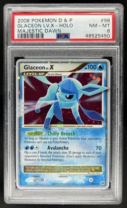2008 Pokemon Diamond & Pearl Majestic Dawn Glaceon LV.X Holo #98/100 PSA 8 - Image 1