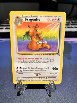 Pokemon Dragonite Fossil Rare Regular Stage 2 100 HP Card 19/62 English 1999 - Image 1