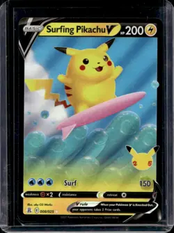 2021 Pokemon SWSH Celebrations Surfing Pikachu V #008/025 - Image 1