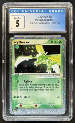 2003 Pokemon EX Ruby & Sapphire Scyther Holo #102/109 CGC 5 - Image 1