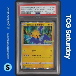 2020 POKEMON JP PROMO M23 SPECIAL ADVANCE TKT. #105 SWALLOWED UP PIKACHU PSA 10 - Image 1