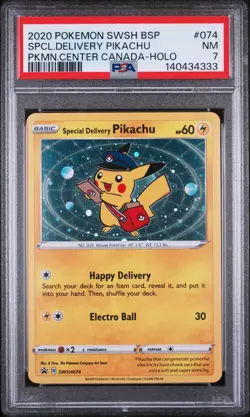 2020 POKEMON SWSH BLACK STAR PROMO #074 SPECIAL DELIVERY PIKACHU-HOLO PSA 7 - Image 1