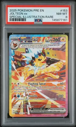 2025 POKEMON PRISMATIC EVOLUTIONS SPECIAL ILLUSTRATION RARE JOLTEON EX PSA 8 - Image 1